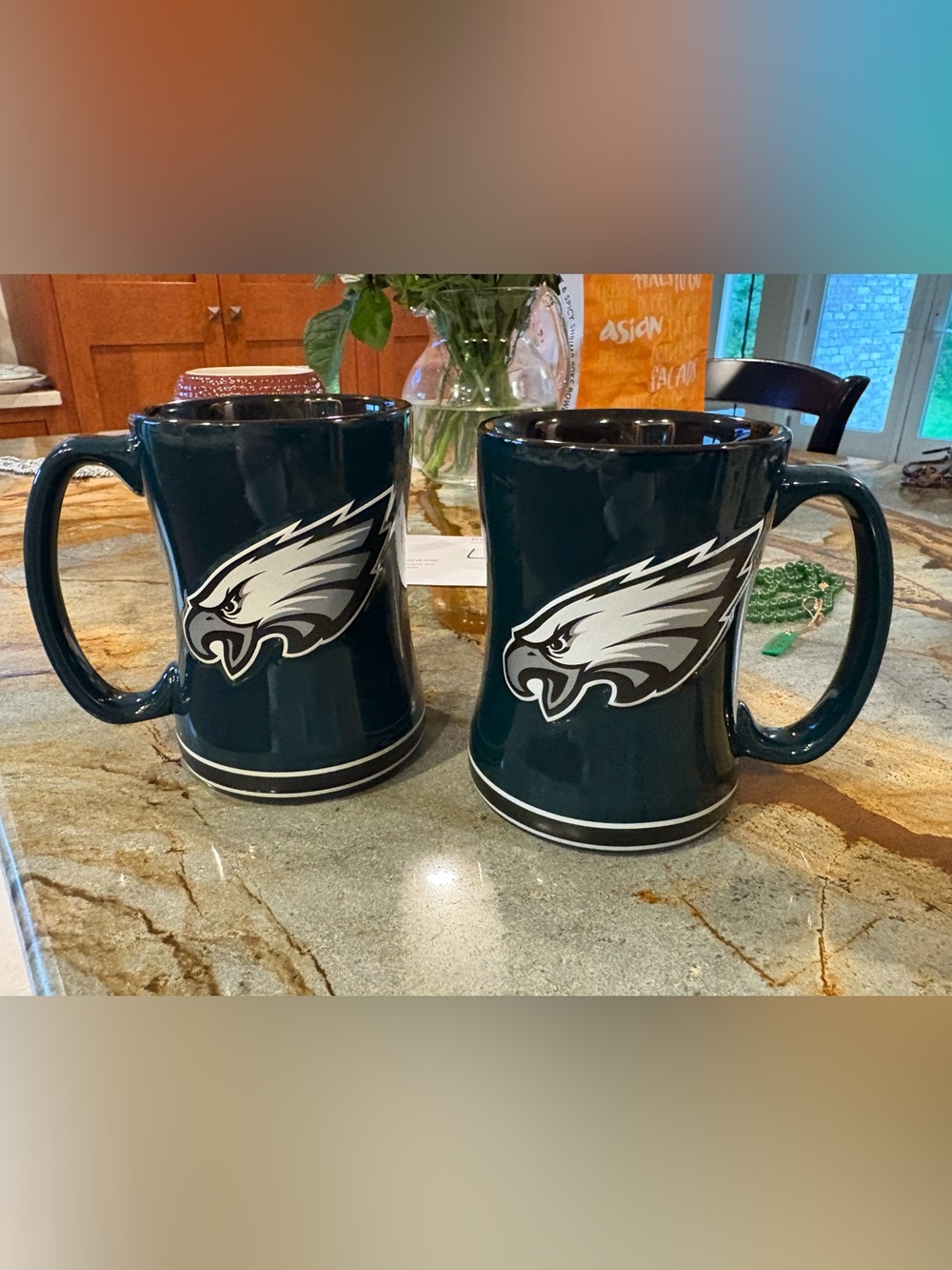 TWO (2) Philadelphia Eagles Mugs 12 oz Ceramic Midnight Green Boelter 2012/2013
